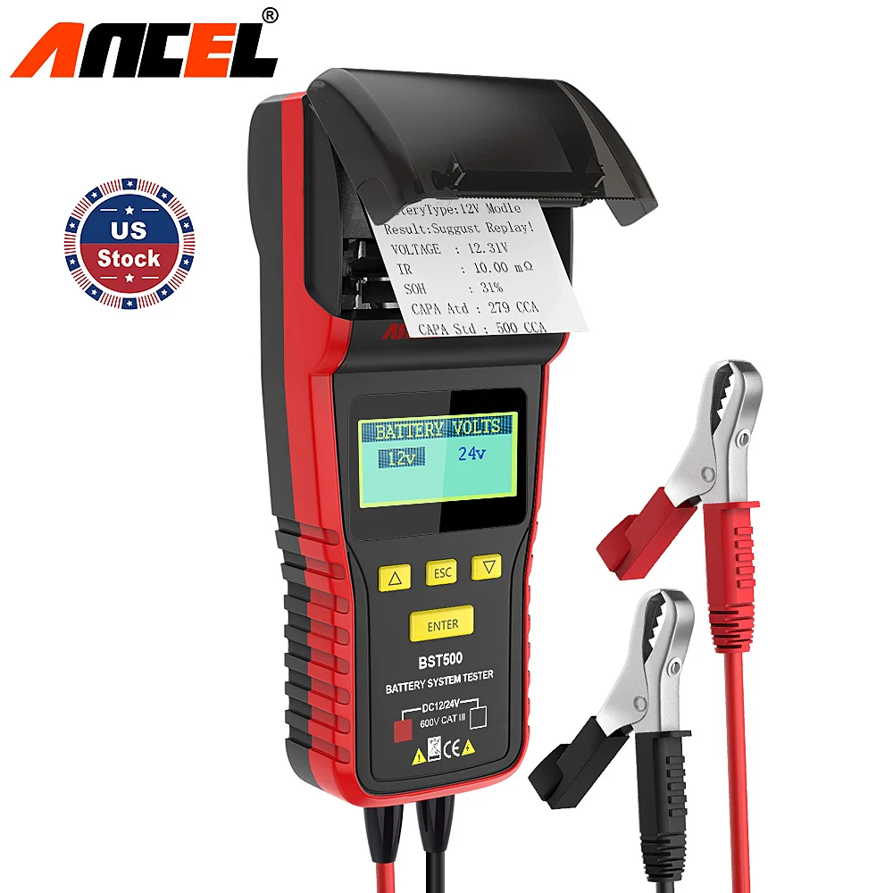 ANCEL BST500 12V 24V Car Battery Load Tester Thermal Printer Car Battery Analyzer Automotive Cranking Charging System Test