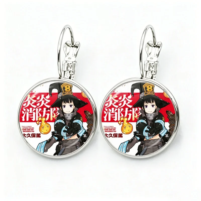 Anime Fire Force Glass Cabochon Shinra Kusakabe Arthur Bourbon Akiratu Oubi‌ French Hook Earrings Drop Earrings Jewelry Gifts