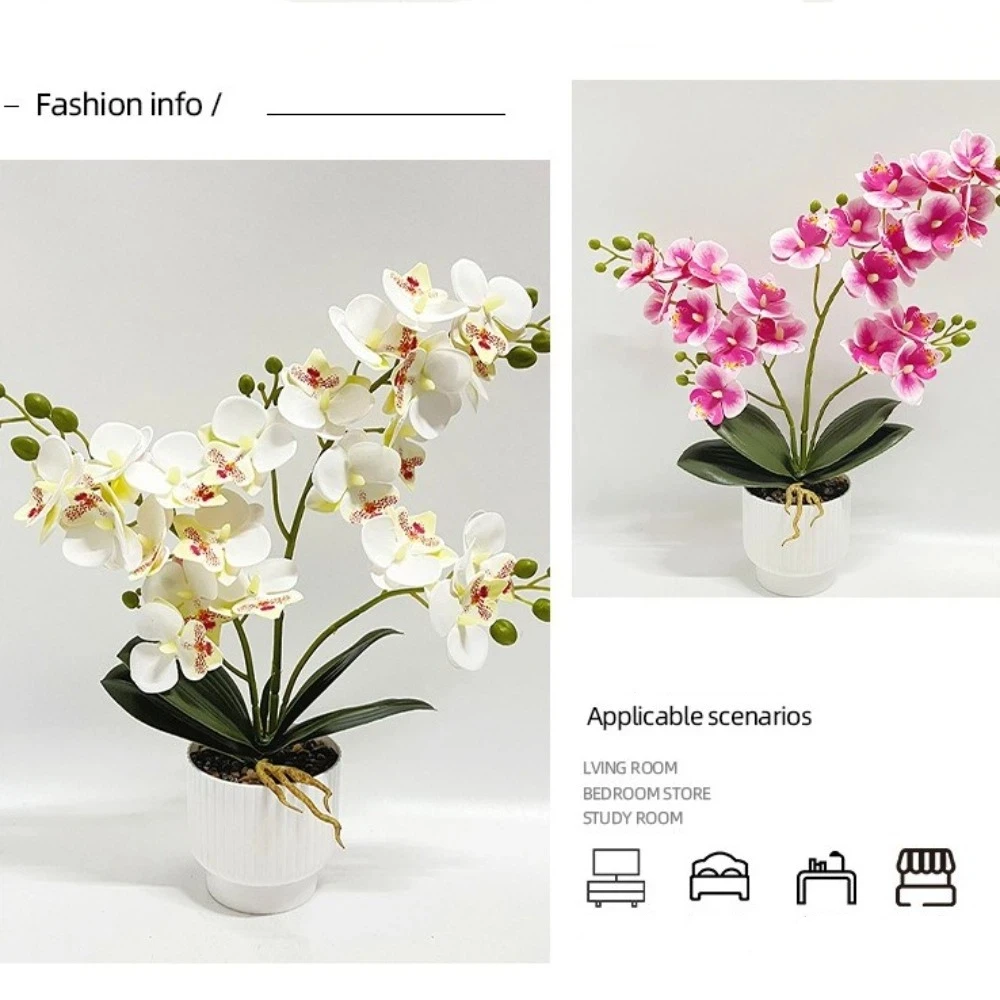 Multi-Bloom Künstliche Schmetterlingsorchidee Weiß im Blumentopf – Kunstblumen, künstliche Orchideen-Bonsai, DIY-Kunstpflanzen – Detail 6