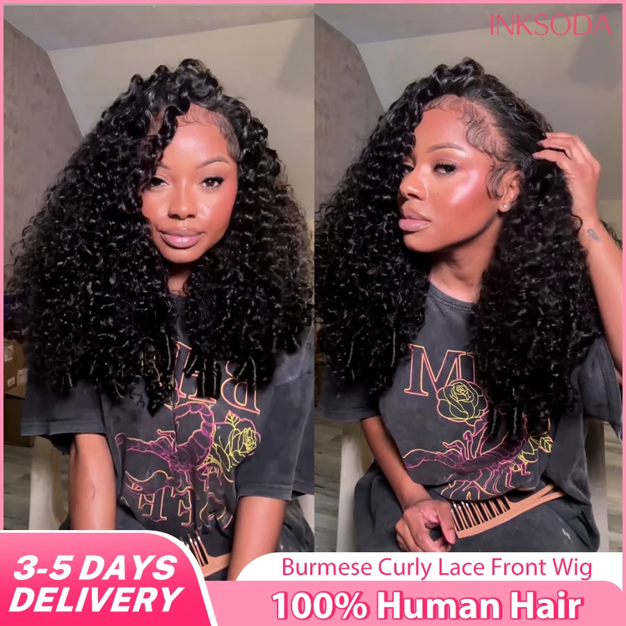 Wig Rambut Asli Burma Curly 13x6 HD Lace Frontal, Kepadatan 220 Deep Wave, Wig Lace Front 13x4, Rambut 12A Warna Alami, 30 40 Inci