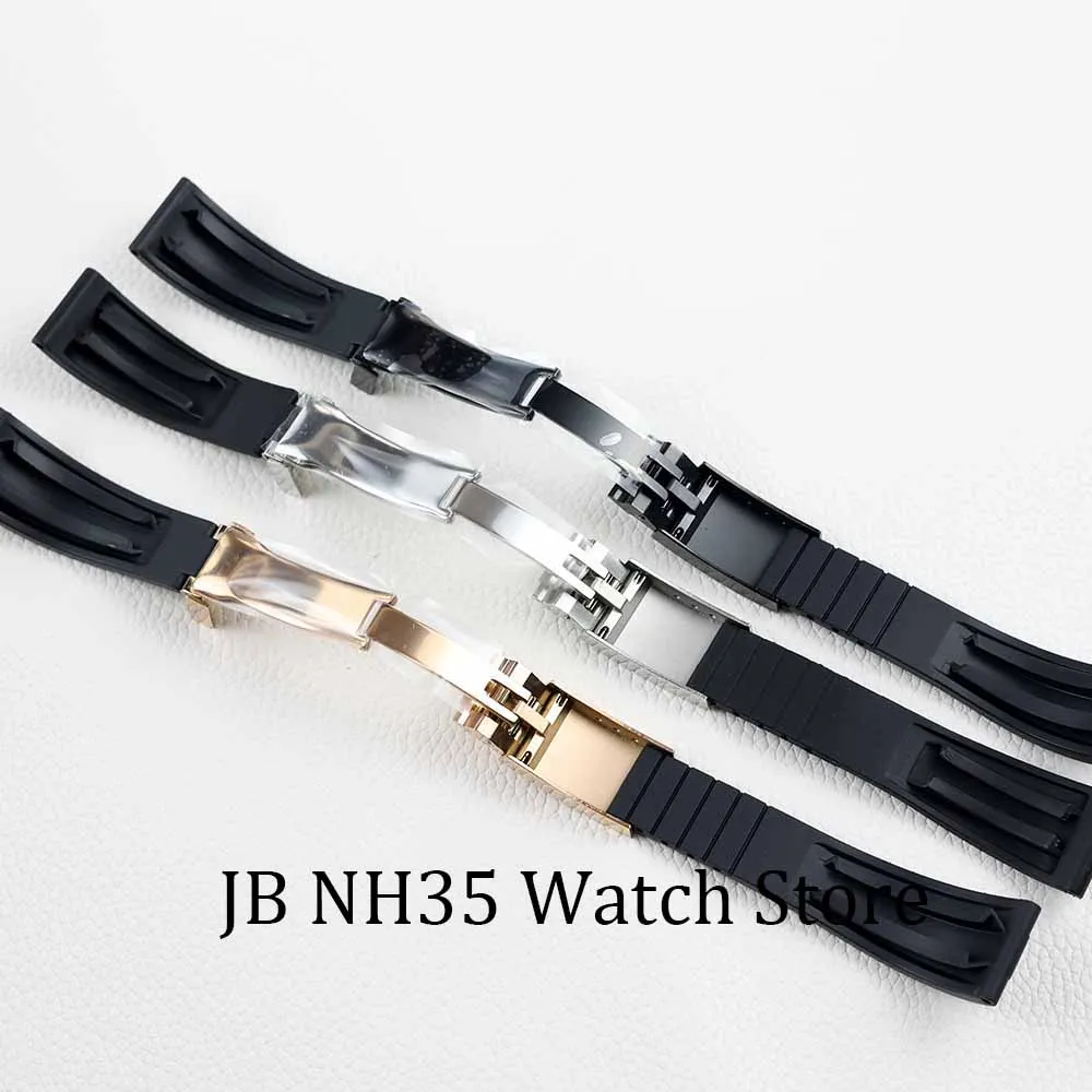 20MM rubber watchband Silver Black Rose Gold Buckle for Submariner Yacht Daytona Oyster Date Explorer GMT watch Case strap