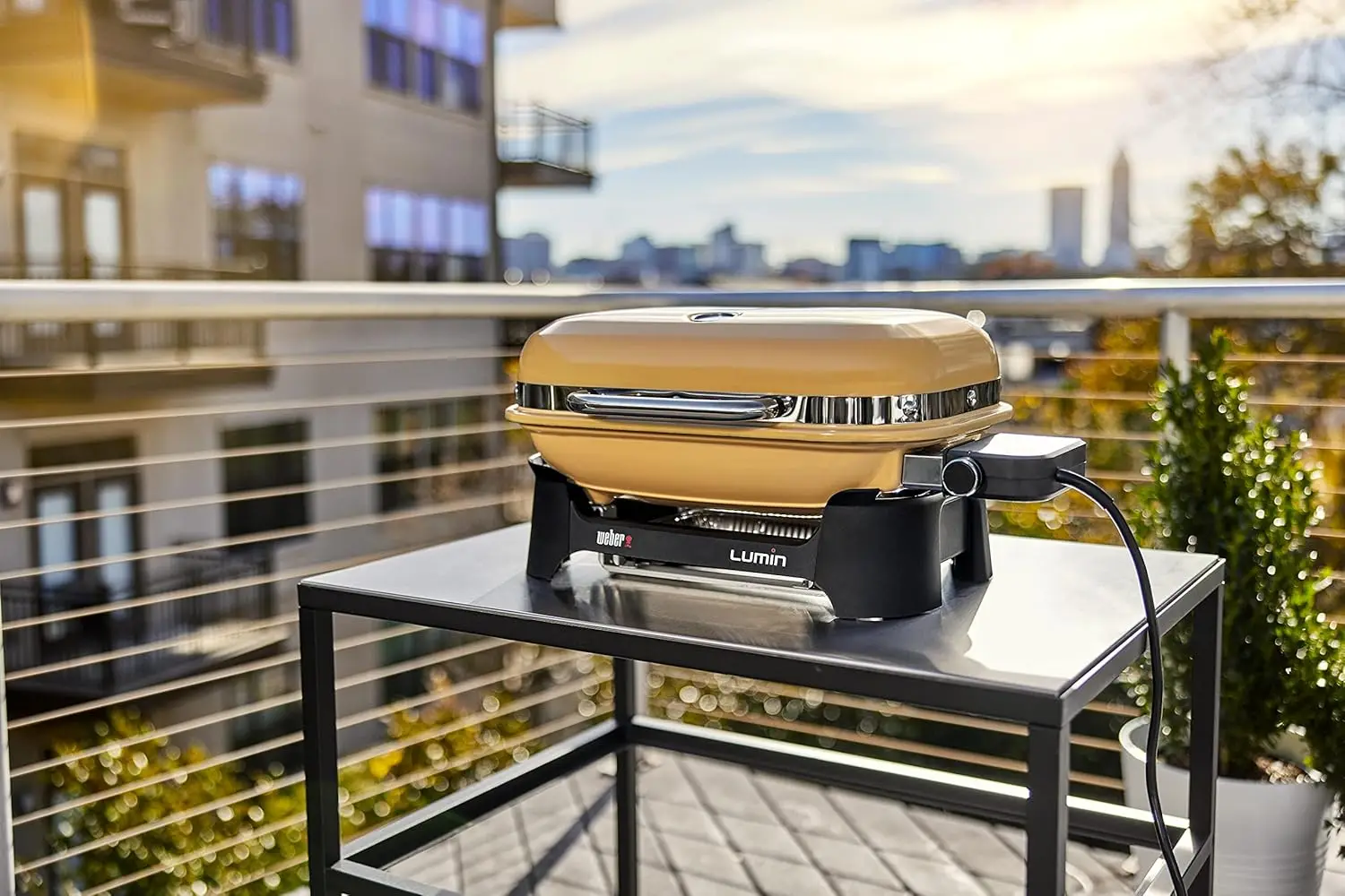 Lumin Compact Outdoor Electric Barbecue Grill, Yellow - Great Small Spaces such as Patios, Balconies, and Decks