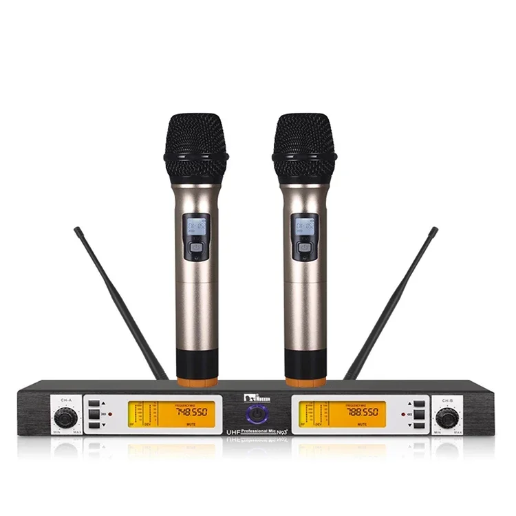 UHF 2 channel wireless karaoke head hq high grade low noise microphone system