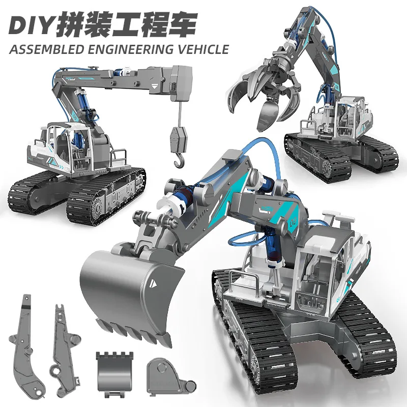 

Children DIY science education assembling engineering fleet hydraulic power crawler excavator soil truck educational STEM toys