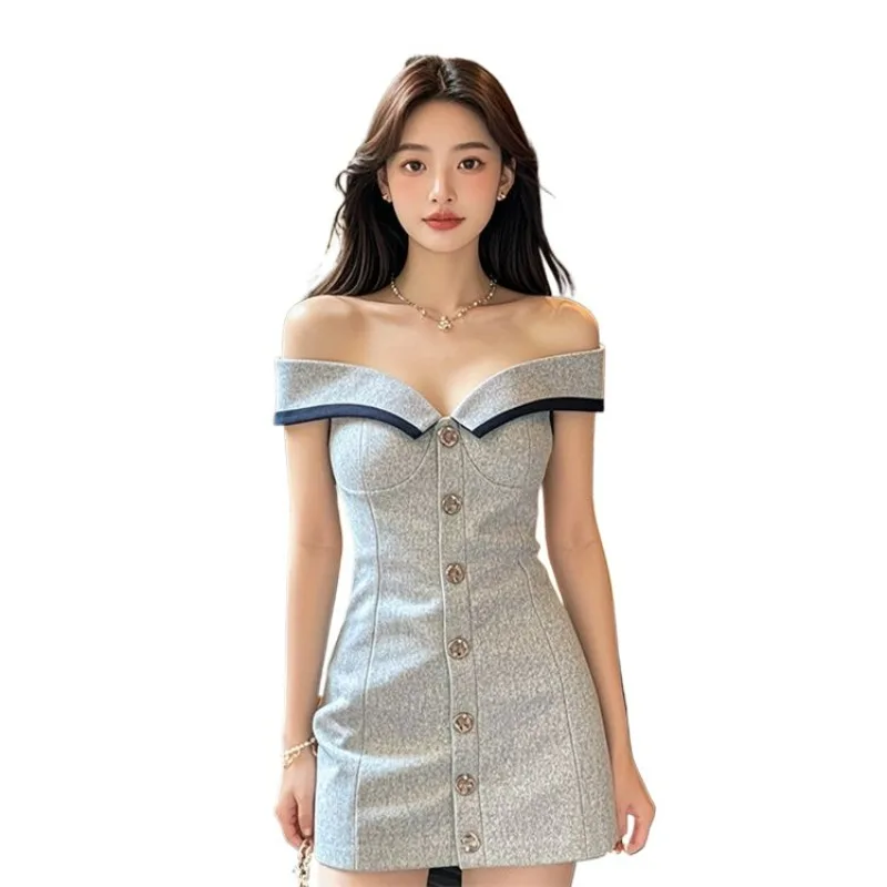 

A Slightly Plump Large-sized French Socialite Elegant Exquisite High-end Dress Women's Early Autumn New One-neck Dress Trendy