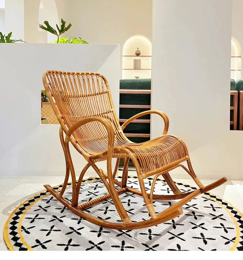 For True rattan rocking chair full rattan chair recliner for the elderly lunch break chair rattan  furniture happy
