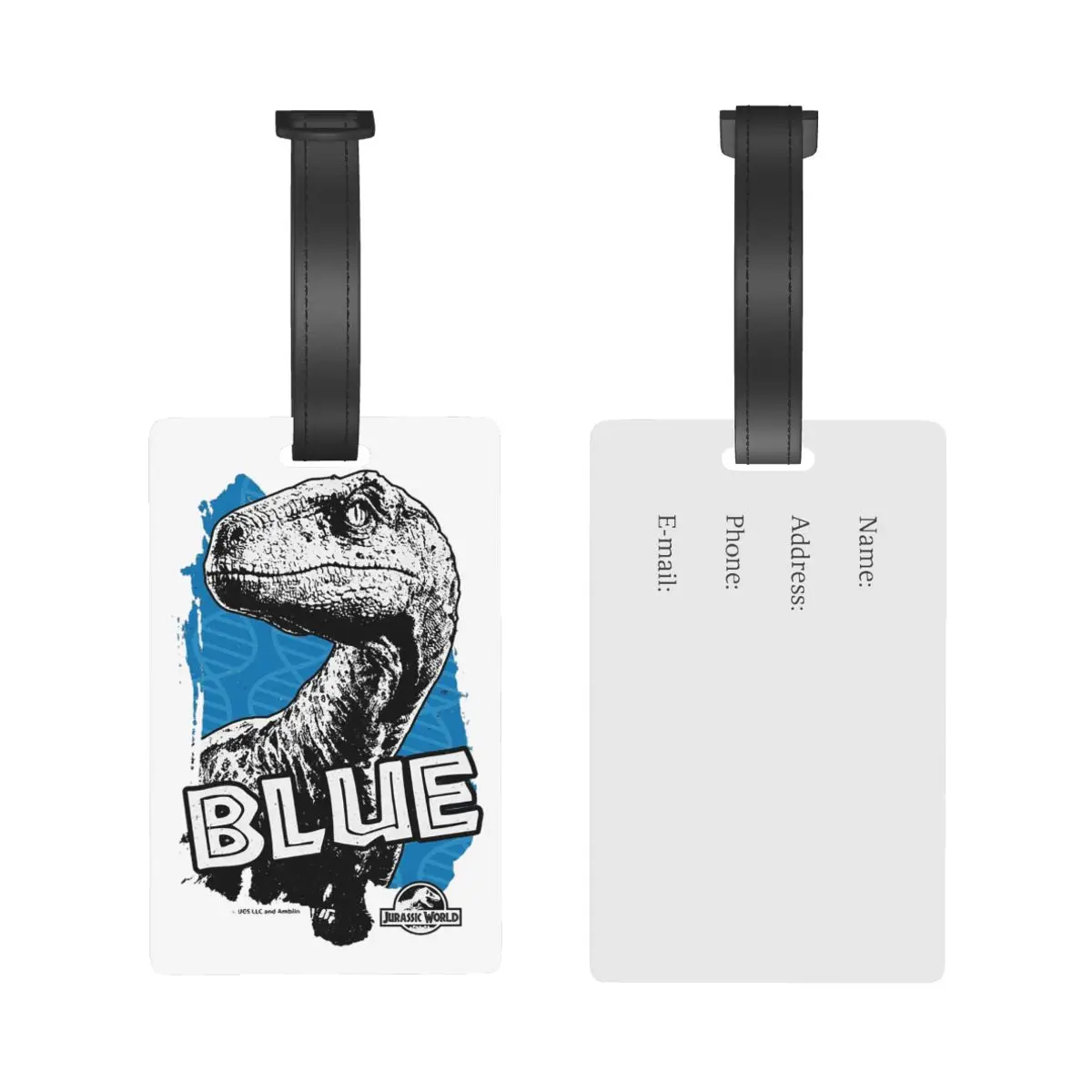 Jurassic World - Blue Fan Art Graphic Luggage Tags Suitcase Accessories Travel Baggage Boarding Tag Label Holder ID Name Address