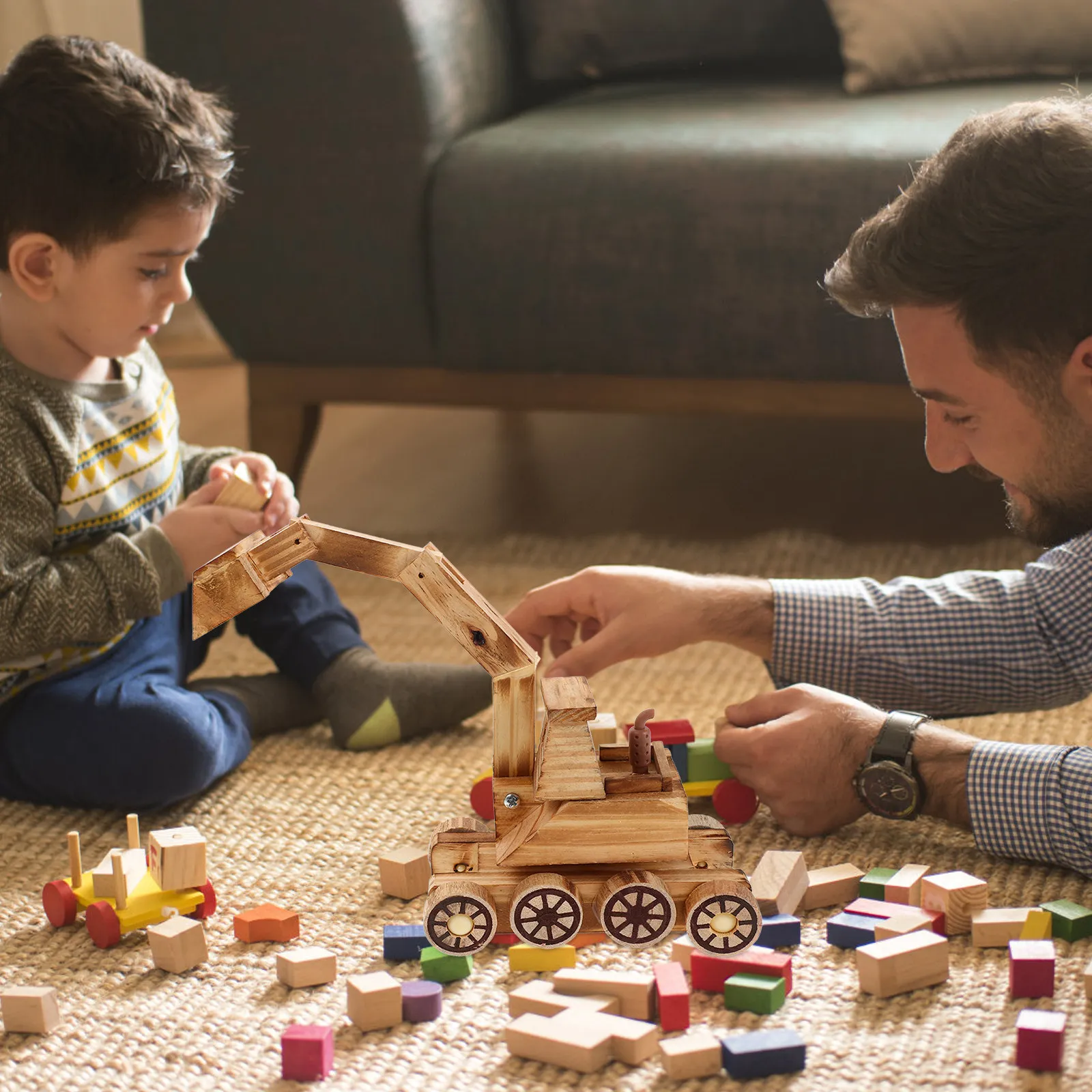 

Wooden Excavator Small Digger Vehicle Decorative Construction Engineering Car Plaything Excavator Play Car