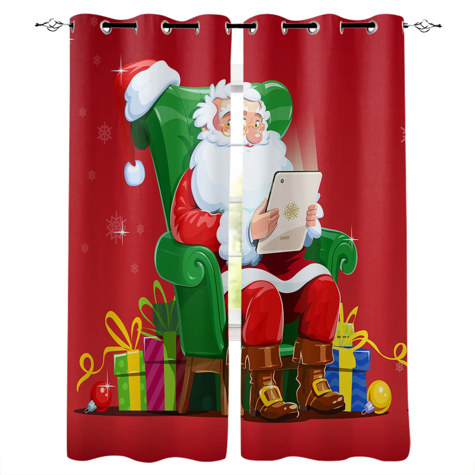 Santa Claus Sofa Gift Rest Window Curtain Made Finished Drapes Home Decor Kids Room Window Treatments Curtains