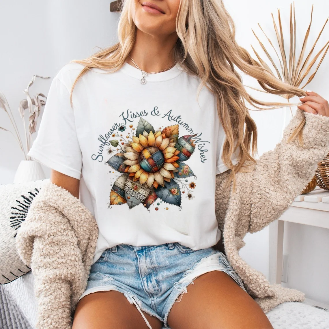 

Sunflower Pattern Printed T-Shirt Cartoon Harajuku Retro Women's O-Neck Top Clothing Cute Style Women's Basic Fashion T-Shirt