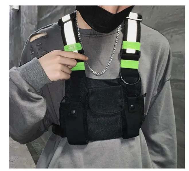 Functional Tactical Chest Bag For Men Fashion Bullet Hip Hop Vest Streetwear Bag Waist Pack Unisex Black Chest Rig Bag