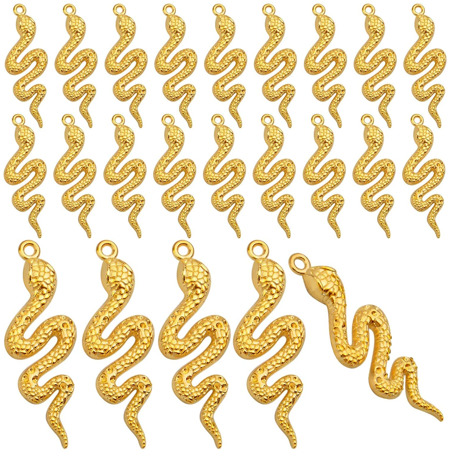 

32 шт. позолоченных подвесок-шармов в форме змеи, из сплава, с узором змеи, для самостоятельного изготовления ожерелий, браслетов, серег