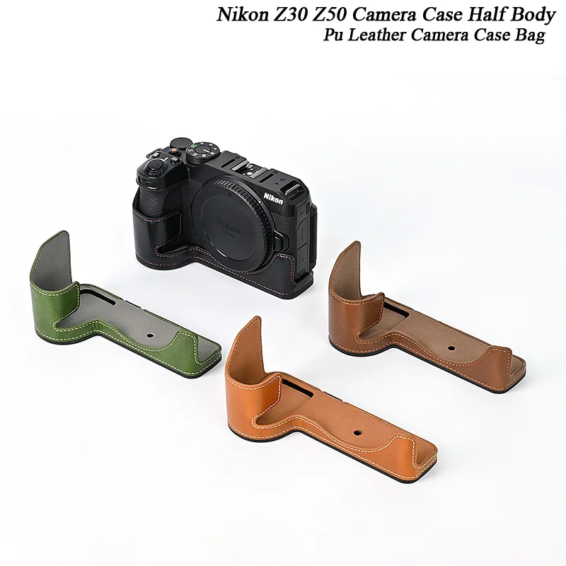 PU Leather Camera Case Half Bag Body With Wrist Strap For Nikon ZFC Z30 Z50