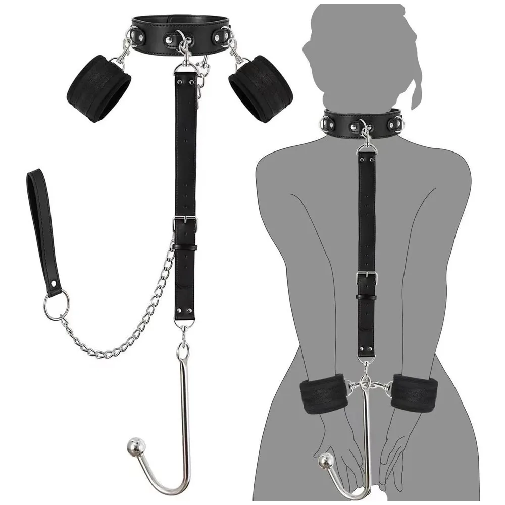 Bondage Anal Hook Butt Plug Adjustable Handcuff Collar SM Erotic Fetish Role Play Couple Sex Toy