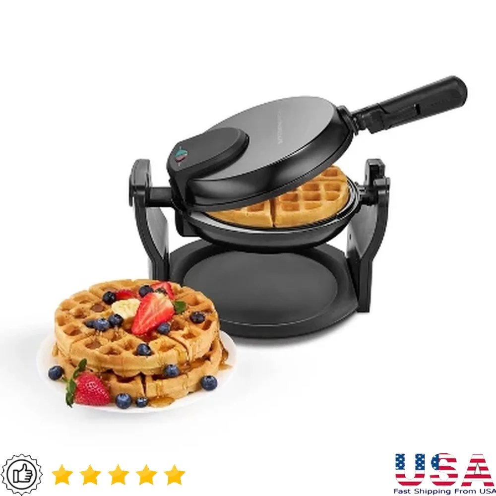 Вафельница с антипригарным покрытием, 1000 Вт, вращающаяся складная ручка, поднос для капель, индикаторные лампы с керамическим покрытием, легко чистится, компактное хранилище