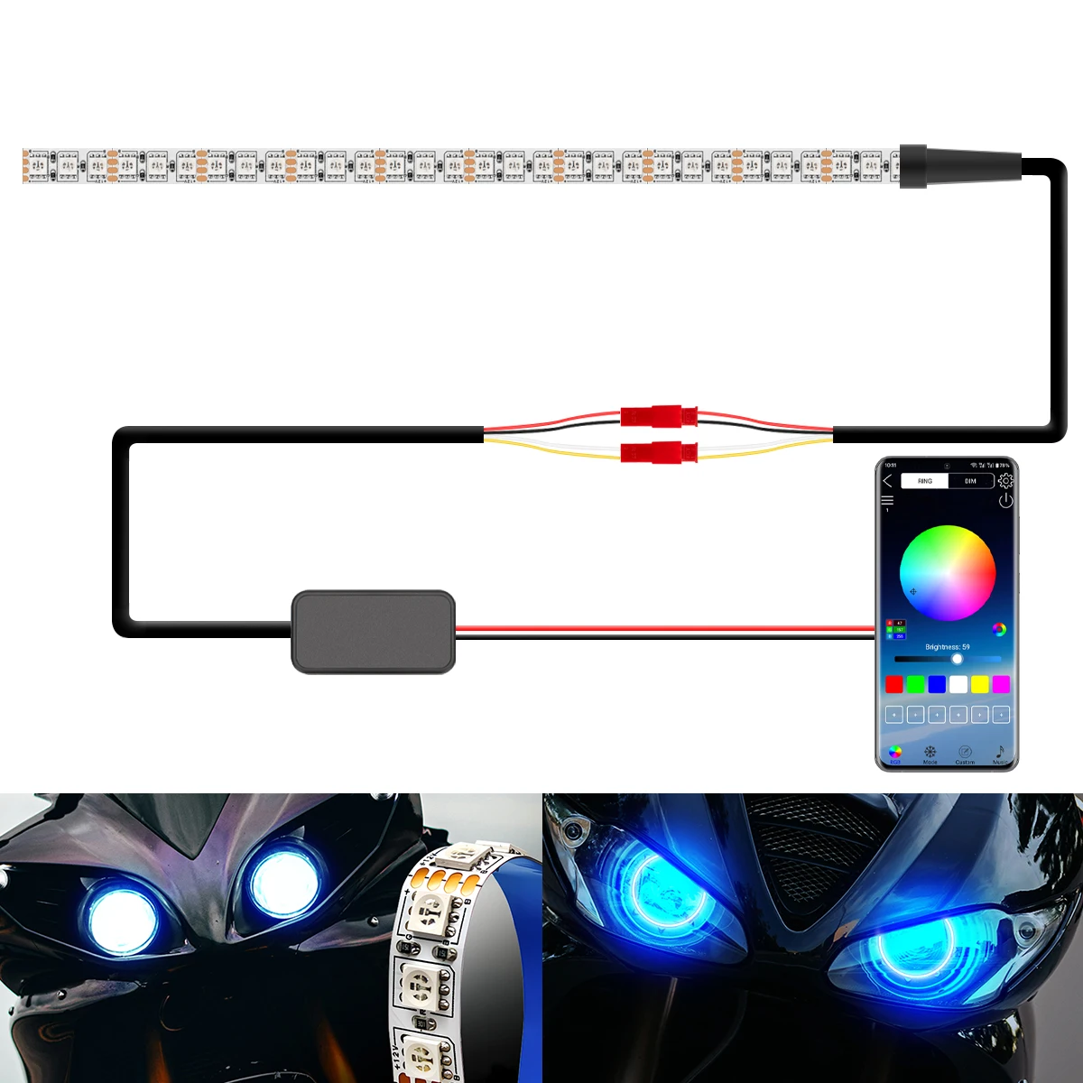 1 Set Motorcycle LED Demon Evil Eyes 30SMD RGB Headlight Decorative Light Strip With APP Control Automotive Dynamic Light Bar
