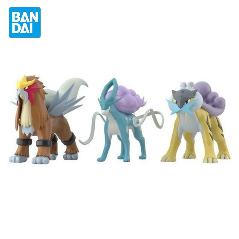 

In Stock Genuine Original BANDAI Johto Region Raikou & Entei & Suicune Pokémon Action Anime Figure Collectible Dolls Ornament