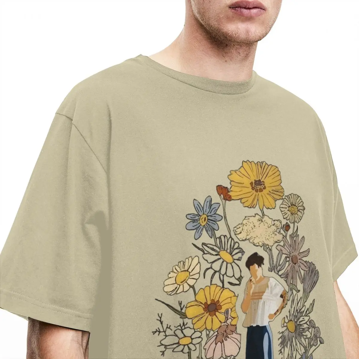 Harrys Styled Fruit Man With Flowers T-Shirt Beach Streetwear T Shirts Cotton Popular Tee Shirt For Men Short Sleeve Design Tops