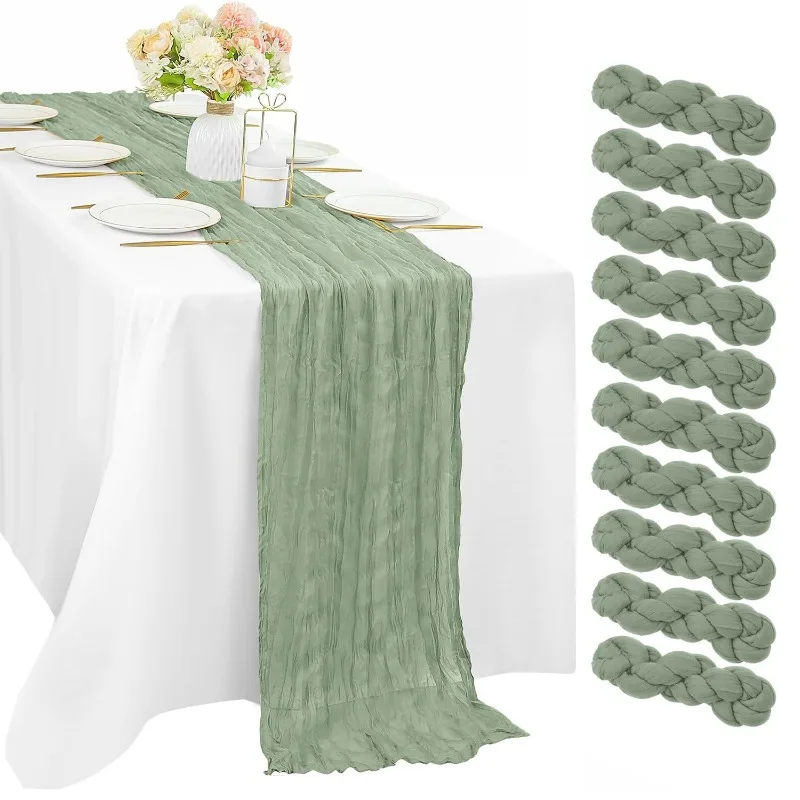 Green Cheesecloth Table Runner Wedding Vintage Gauze Sheer Table Decor Dining Party Banquets Arch Overlay Draping Cake Decor 1PC