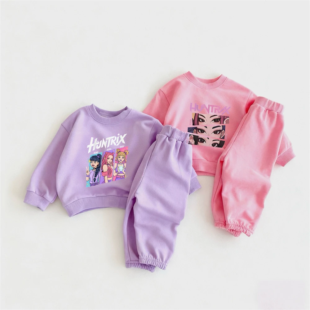 

Autumn Outfits Pink Two-piece Set Cartoon Hoodie +Pants For Girls Child Fashion Casual Wear Toddler Loose Long Sleeve Suit