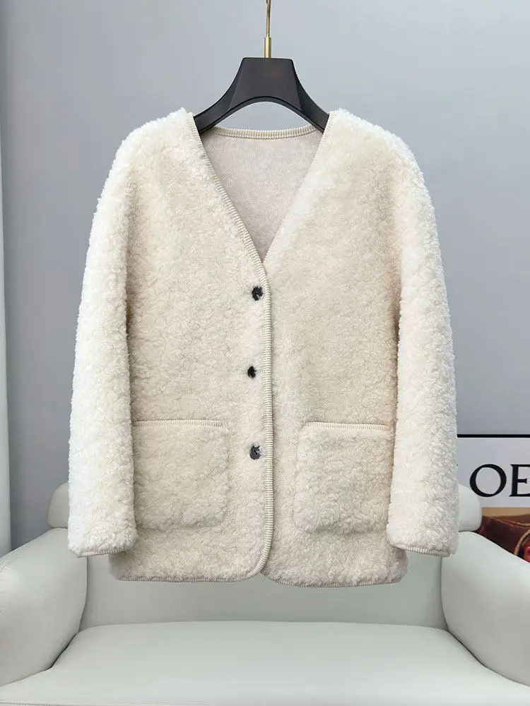 Australischer 100-Lammfellmantel 2025 Winter neuer Stil Pelz integrierter Pelz Damen mittellanger Schaffellschnitt V-Ausschnitt