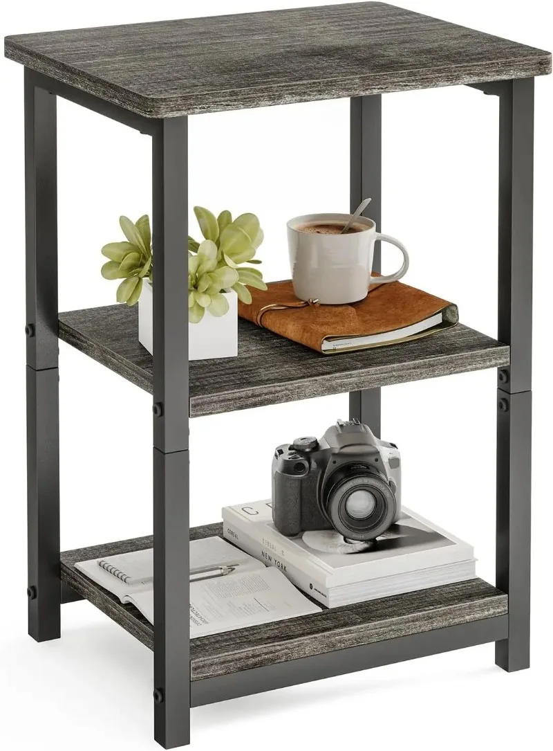 

Kunei 3-tier small end table bedside table for living room bedroom office, grey and black