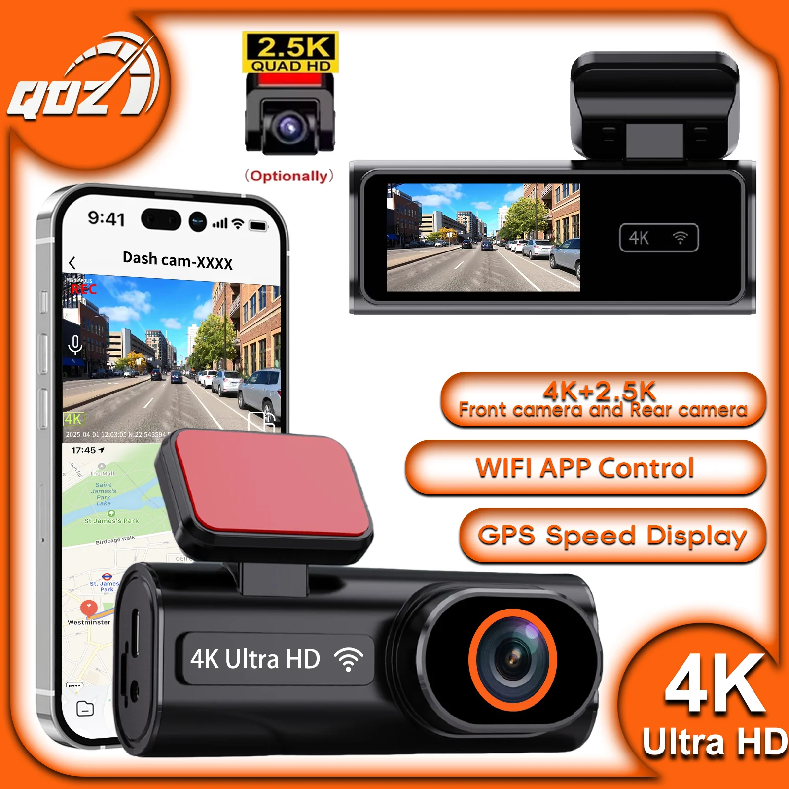 Qoz 4K Dash Cam Fro…