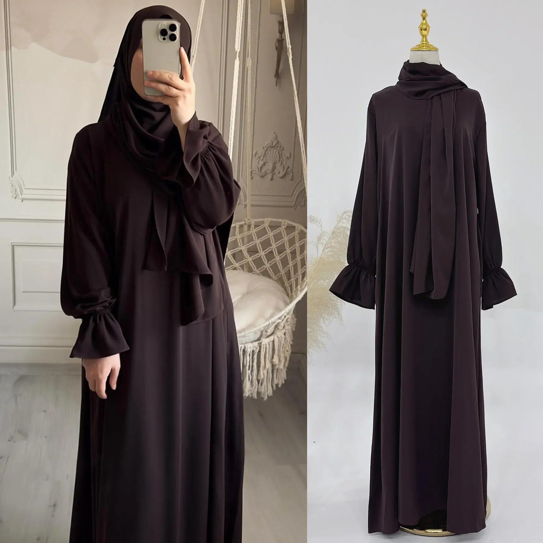

Hooded Abaya for Women Ramadan Muslim Hijab Long Dress One Piece Prayer Outfit Islamic Clothing Dubai Modest Abayas Eid Dress