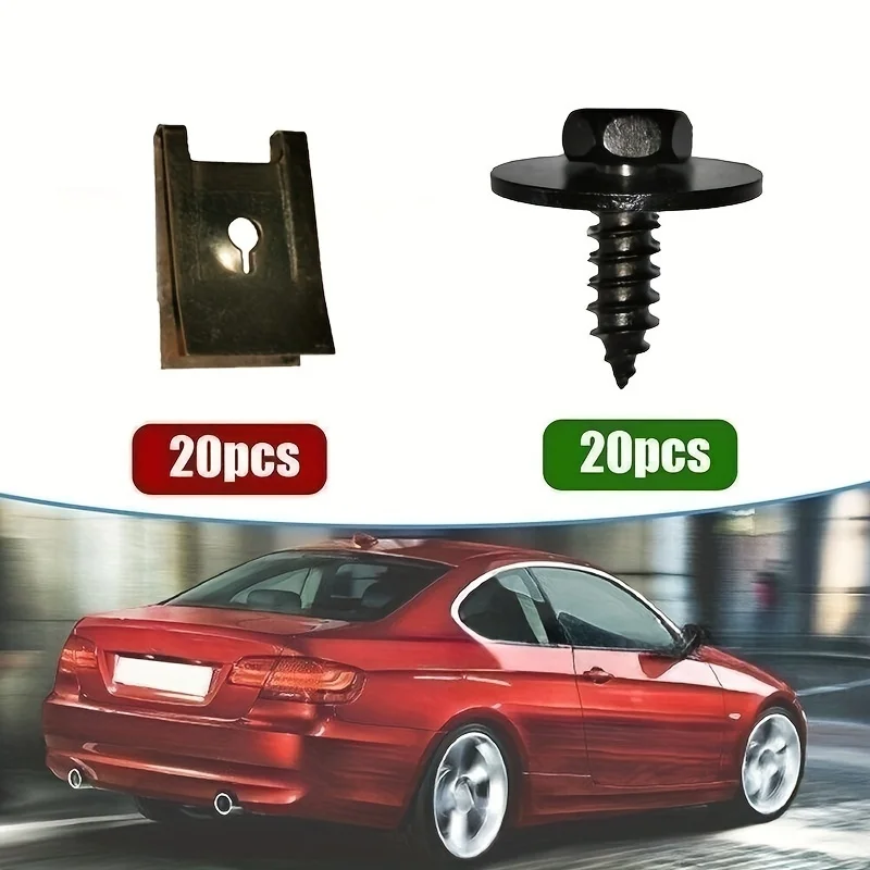 40pcs Car Screw Base U Clip Car Modification Fastener Metal Fender Bumper Protection Clip Interior Accessories Automobile Fasten