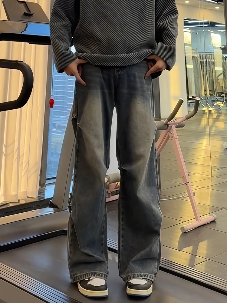 

Мужские зимние джинсы синего цвета в американском ретро-стиле, плиссированные, с эффектом драпировки, прямого кроя, премиум-класса, с крутым дизайном