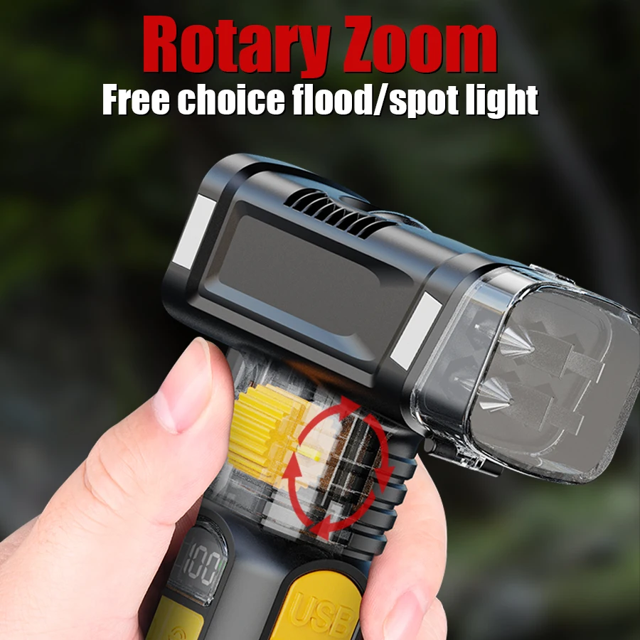 16-in-1 Broken Window LED Flashlight USB Rechargeable Zoom Flashlight Emergency COB Distress Signal Beeping Sound Security Torch view 5