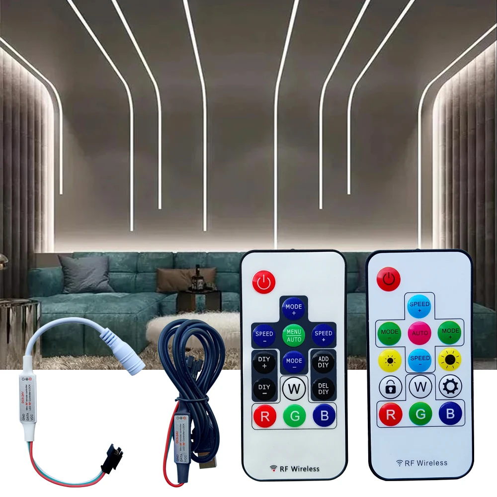 DC5-24V 14Keys LED Controller RGB Wireless RF Remote DIY USB/DC For WS2811 WS2812B Individually Addressable LED Strip Light