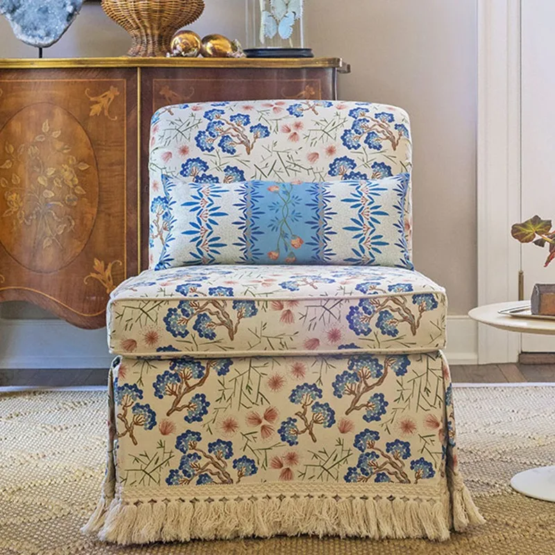 American pastoral floral printed chair, sofa, French vintage upholstery, single chair, small apartment, living room, solid wood