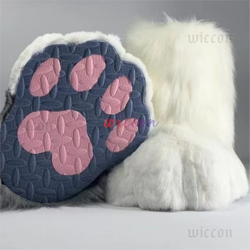 Fursuit-zapatos de patas para Cosplay, accesorios peludos, botas de gato conejito, Manga esponjosa, Animal, fiesta, disfraz Unisex usable