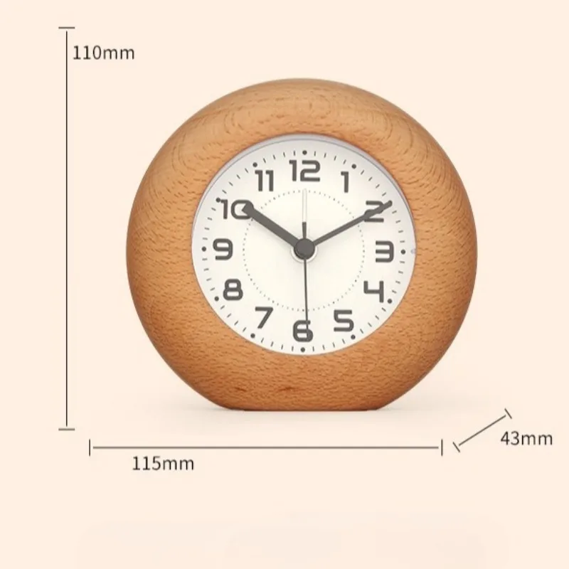 Solid Wood Student Wake-up Alarm Clock Night Light Bedroom Desktop Decorative Quartz Clock Silent Scan Alarm Watch Ornaments