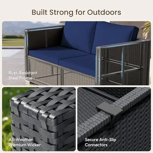 Patio Furniture Set - All-Weather -5 Piece Outdoor Patio Conversation Couch Sets, Modular Wicker Rattan Sectional Sofa
