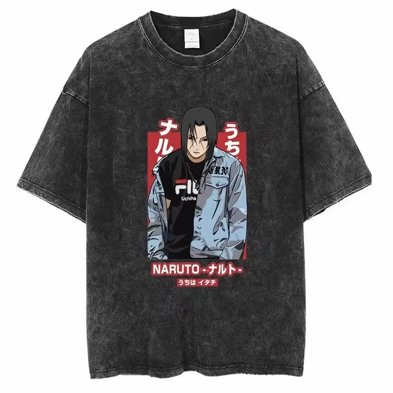 Maglietta Vintage da uomo in cotone Oversize con stampa Anime giapponese Streetwear Harajuku camicia a maniche corte nera estiva magliette larghe in