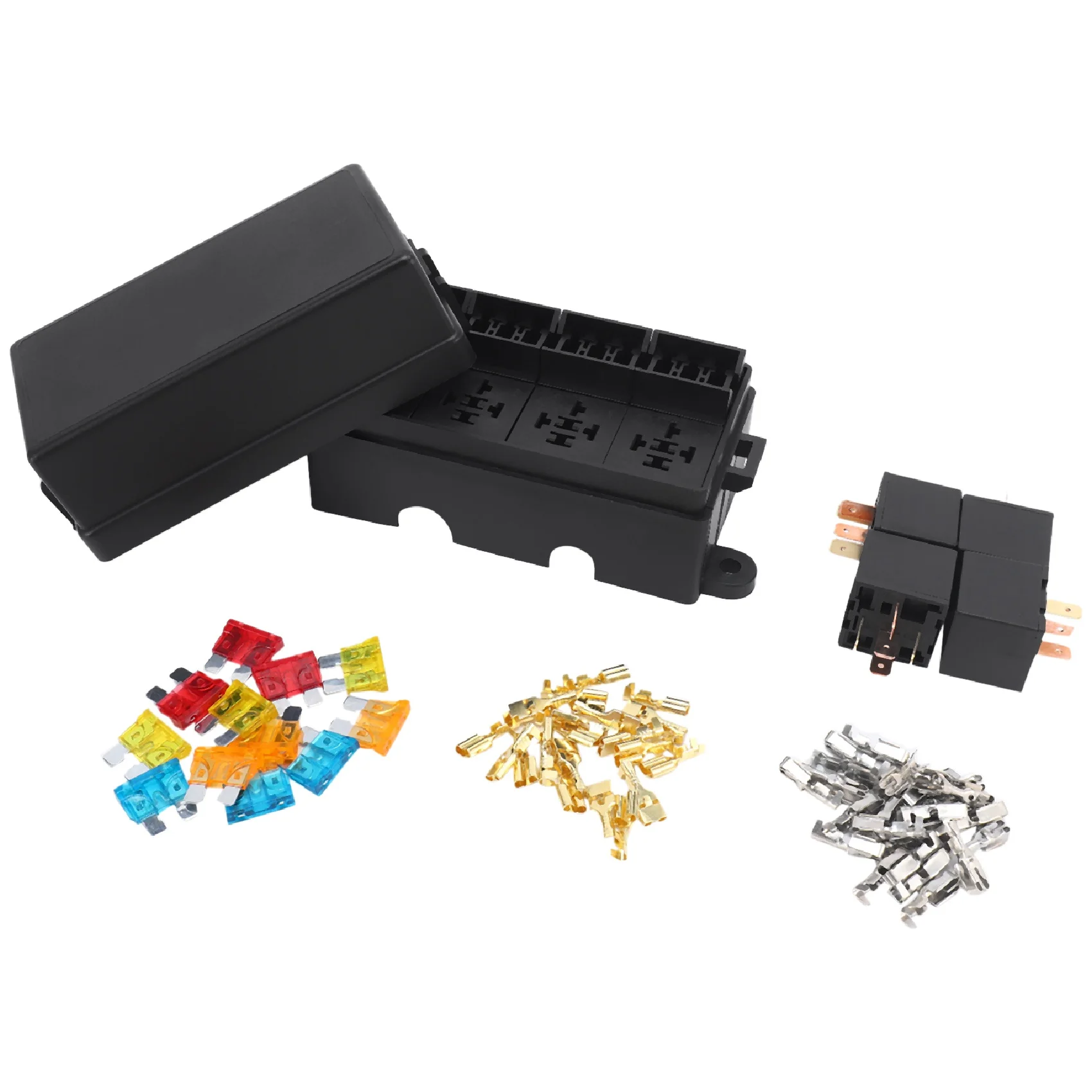Efficientt-12 Way Blade Fuse Holder Box With Spade Terminals And Fuse 4PCS 4Pin 12V 80A Relays For Car Truck Trailer And Boat