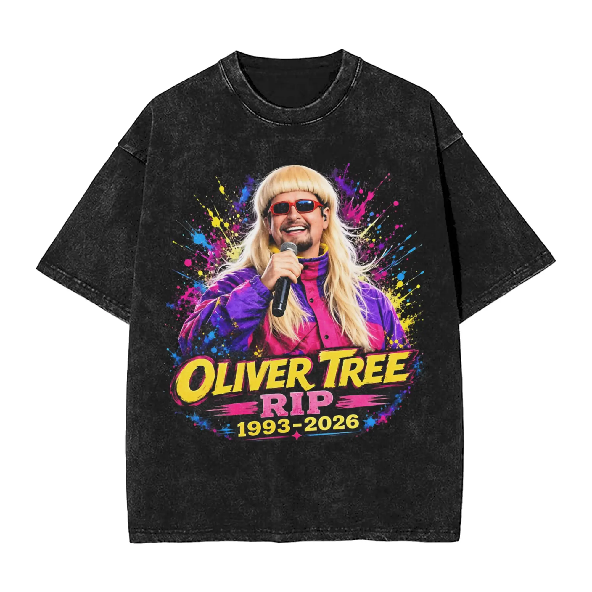 Washed T Shirts Oliver Tree Rest In Peace 1993 to 2026 Memorial T-Shirts High Street Streetwear Summer Tee Shirt for Men Women