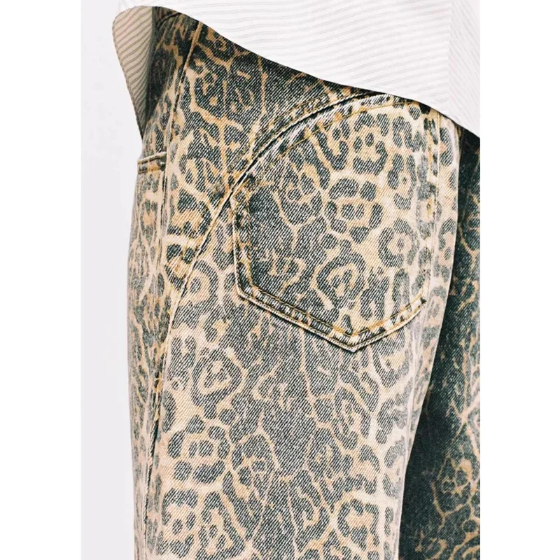 Pantalones vaqueros con estampado de leopardo para mujer, pantalón holgado de pierna ancha, estilo Retro americano, Hip hop, TIKTOK Y2k, Grunge