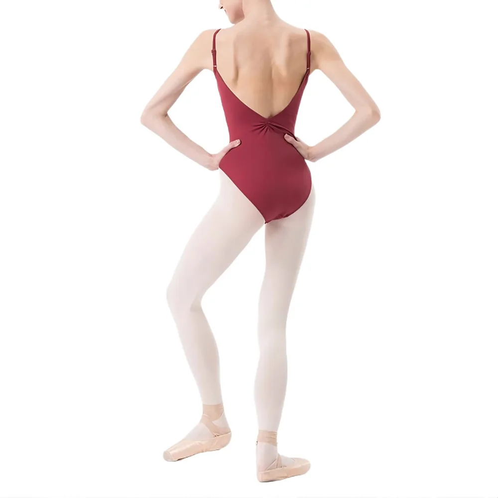 Professional Adult Ballet Dance Leotard Velvet Panel V Front Ruched Deep Back Adjustable Straps Gymnastics Training Jumpsuit