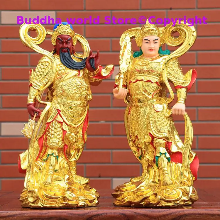 A SET 2PCS Asia Taoism Buddhism GUAN GONG WEITUO God BUDDHA figure HOME SHOP Patron saint Exorcism safety Bring Money good luck