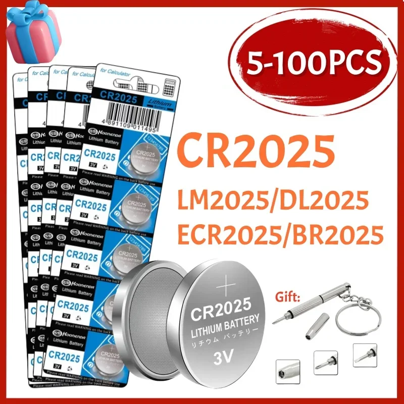 

5-100PCS 3V CR2025 Lithium Button Battery DL2025 BR2025 5003LC LM2025 CR 2025 Coin Cell Watch Batteries for Toys Clock Computer
