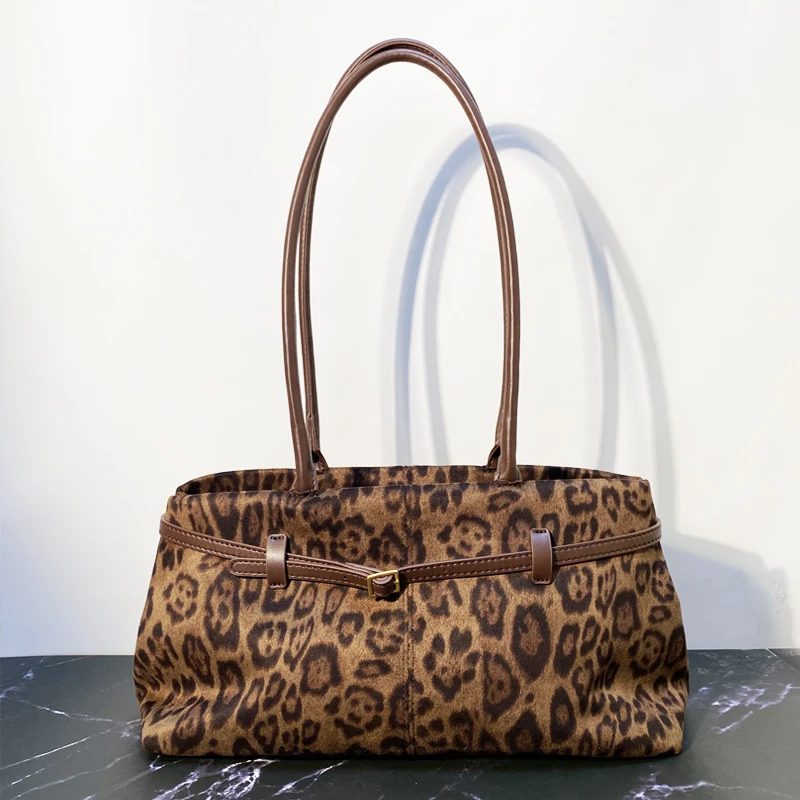 

Винтажные сумки из искусственной замши для женщин, роскошная дизайнерская сумка и кошелек, новинка 2023 года, леопардовый ремень с пряжкой, верхняя ручка, подмышками, плечо