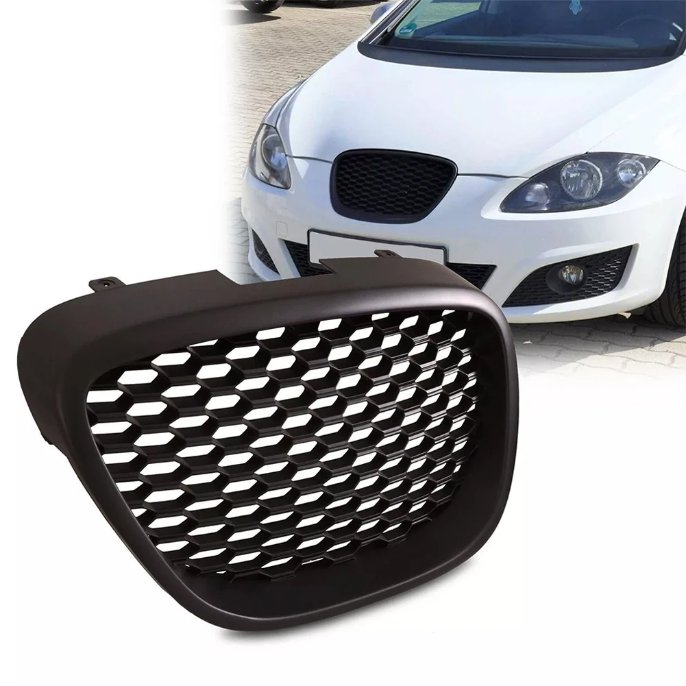 Black Mesh Debadged Grill Grille Matte Black Bumper Mesh Grill Compatible with Seat Leon MK2 1P 2006-2009