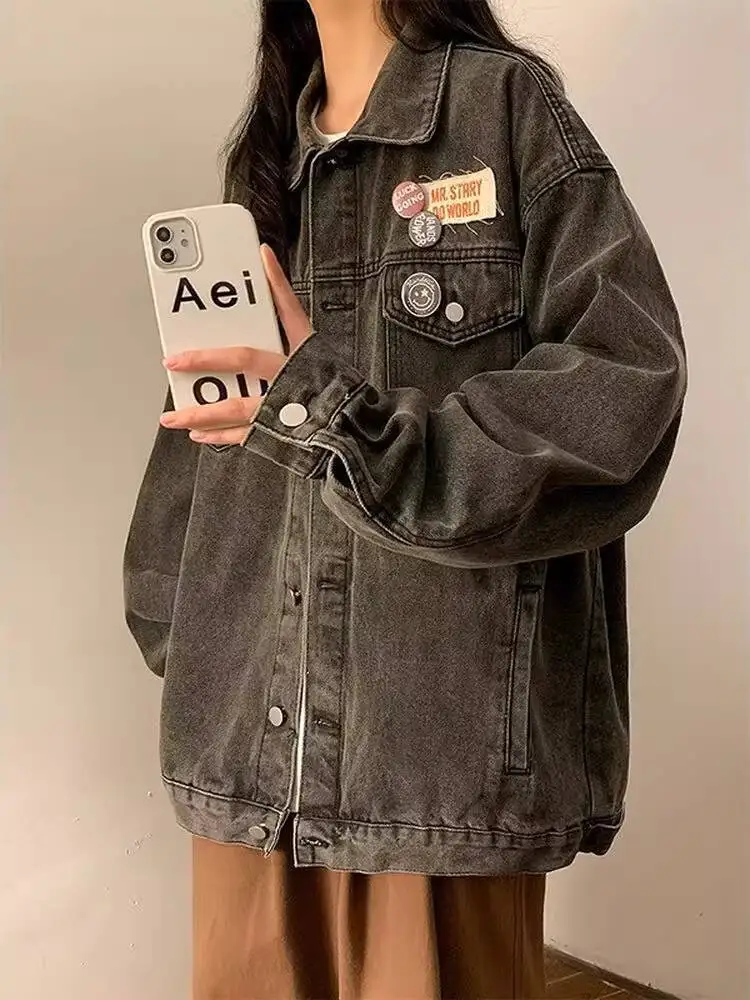 Women Coat 2025 Vintage Wash Denim Jacket Men Women Button Up Long Sleeve Jean Jacket Fashion Menswear Trucker Coat