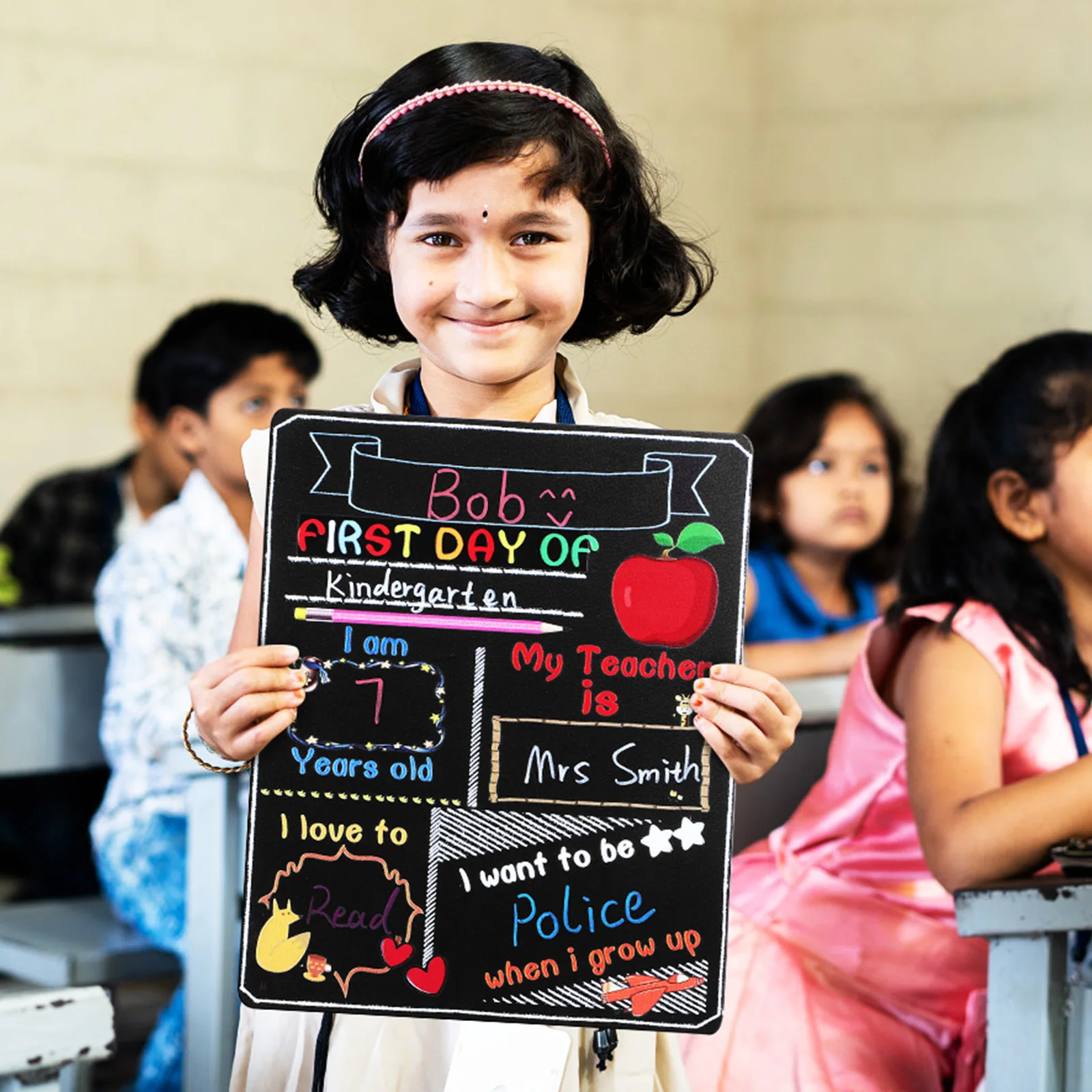 

2Pcs First Day of School Chalkboard Sign Sturdy Material Compact Size Versatile Decor Writing Drawing Tool First Day Chalk Board