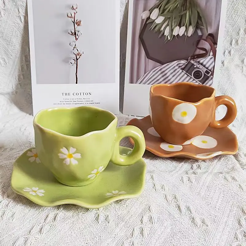 

Nordic Ins Irregular Hand-painted Coffee Mugs Living Room Dining Table Afternoon Tea Ceramic Breakfast Cups Crafts Birthday Gift