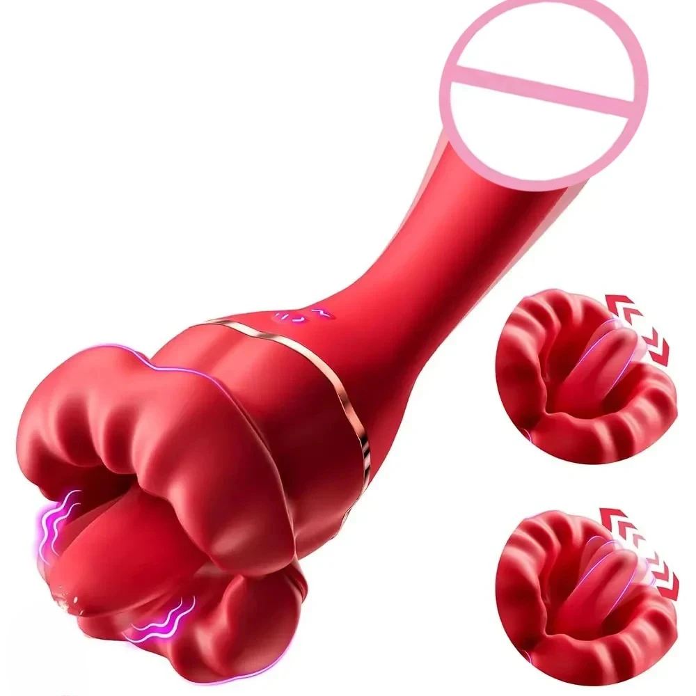Licking Tongue Vibrator - Rose Red Lips Clitoral Stimulator Telescopic G Spot Dildo Massager for Women 10 Licking Adult Sex Toy