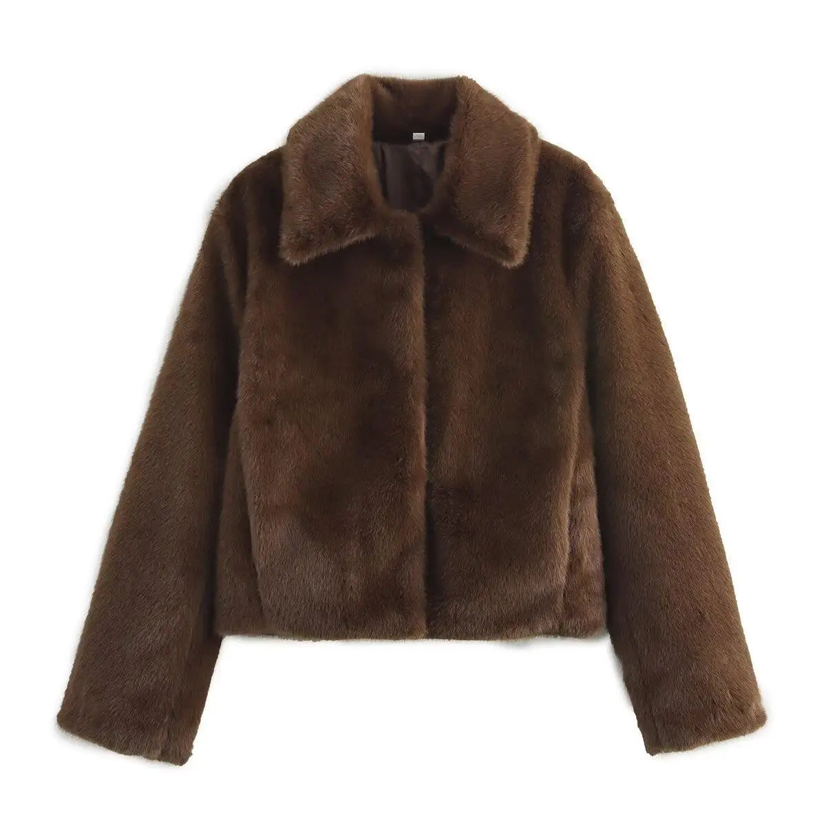 

Autumn New Brown Faux Fur Effect Lapel Loose Short Style Women Jacket Traf Bershka